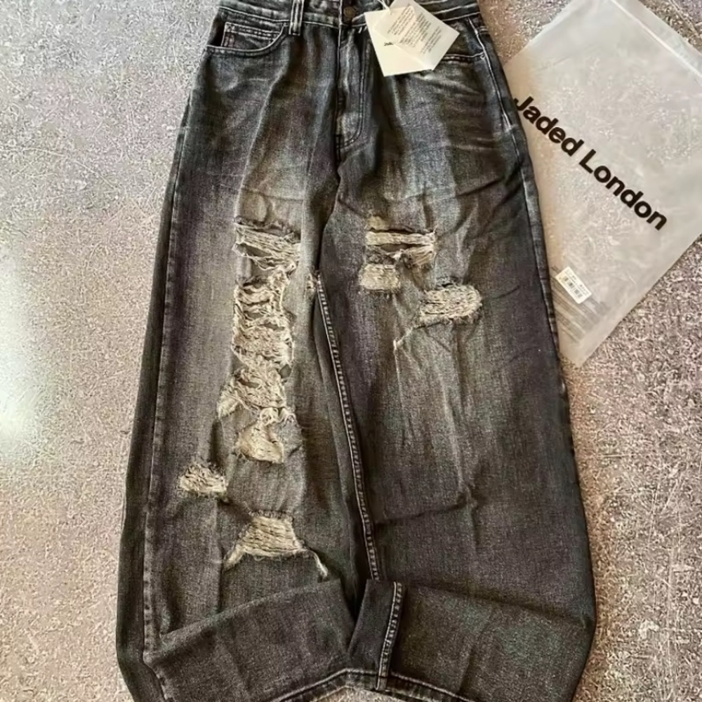 Jaded London Black Relaxed Jeans with Modern Distressing